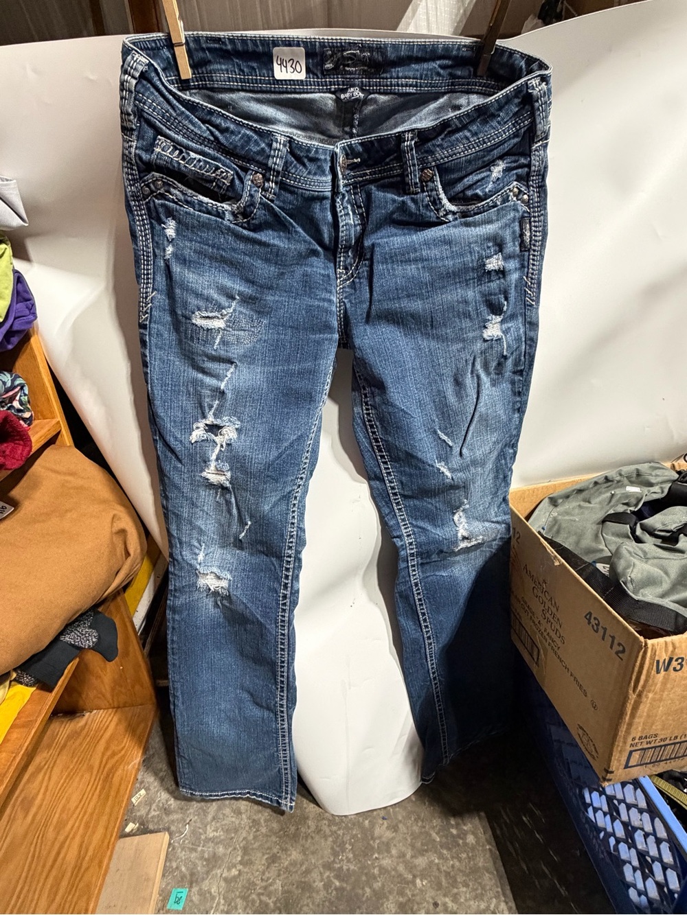 #4430-Silver Jeans Women's Distressed Dark Blue Skinny Jeans